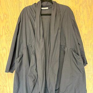 Amici by Baci Navy Blue Lightweight Cotton Lagenlook Open front Duster Jacket L